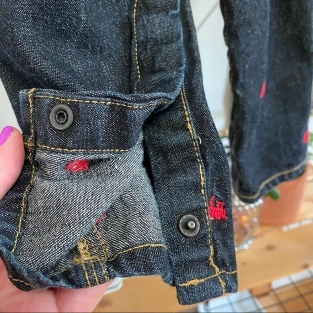 OshKosh B’gosh Red Train Embroidered Denim Overall Bibs 12 months